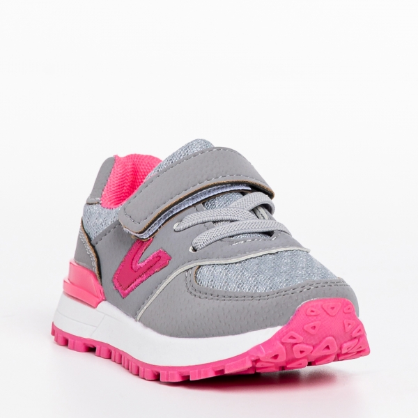 Παιδικά αθλητικά παπούτσια γκρι με ροζ από οικολογικό δέρμα Rockie - Kalapod.gr