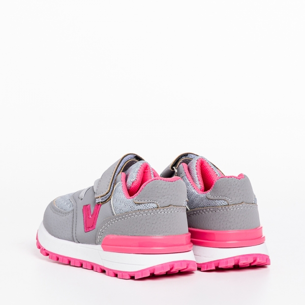 Παιδικά αθλητικά παπούτσια γκρι με ροζ από οικολογικό δέρμα Rockie, 3 - Kalapod.gr