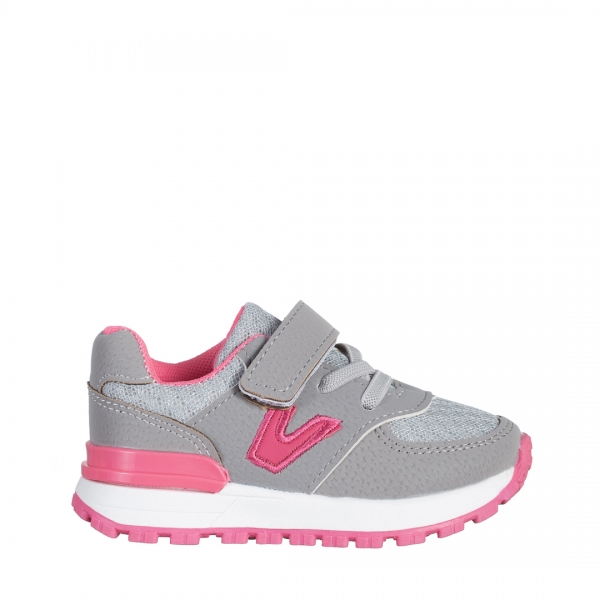 Παιδικά αθλητικά παπούτσια γκρι με ροζ από οικολογικό δέρμα Rockie, 4 - Kalapod.gr