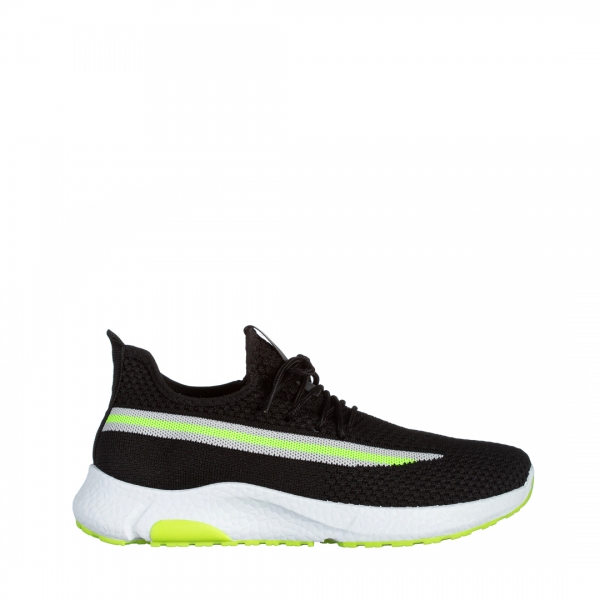 Ανδρικά αθλητικά παπούτσια  μαύρα με πράσινο από ύφασμα Darrius, 2 - Kalapod.gr