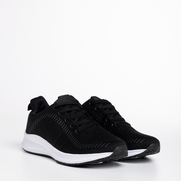 Ανδρικά αθλητικά παπούτσια  μαύρα με λευκό από ύφασμα Cortez - Kalapod.gr