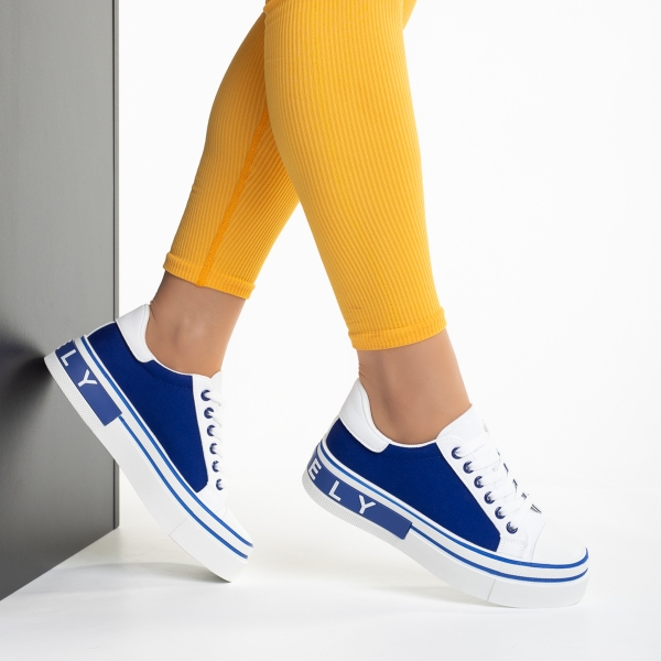 Γυναικεία αθλητικά παπούτσια λευκά  με μπλε από οικολογικό δέρμα και ύφασμα Calandra, 5 - Kalapod.gr