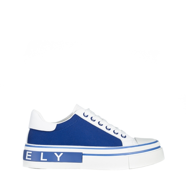 Γυναικεία αθλητικά παπούτσια λευκά  με μπλε από οικολογικό δέρμα και ύφασμα Calandra, 2 - Kalapod.gr