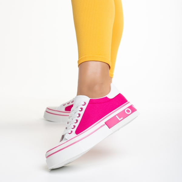 Γυναικεία αθλητικά παπούτσια λευκά  με ροζ από οικολογικό δέρμα και ύφασμα Calandra, 4 - Kalapod.gr