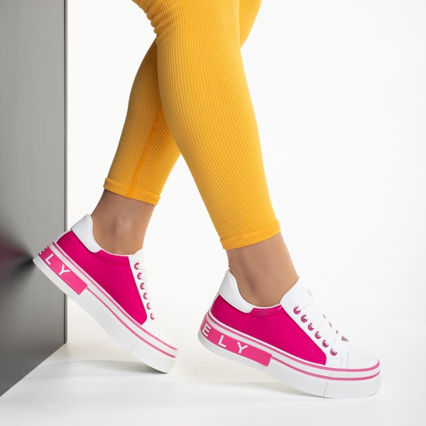 Γυναικεία αθλητικά παπούτσια λευκά  με ροζ από οικολογικό δέρμα και ύφασμα Calandra, 5 - Kalapod.gr