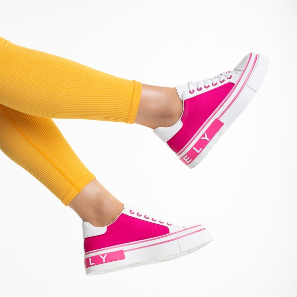 Γυναικεία αθλητικά παπούτσια λευκά  με ροζ από οικολογικό δέρμα και ύφασμα Calandra, 6 - Kalapod.gr