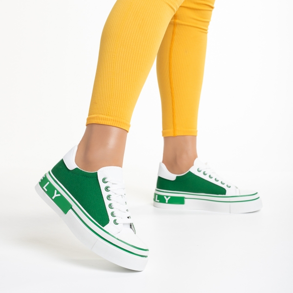 Γυναικεία αθλητικά παπούτσια λευκά  με πράσινο από οικολογικό δέρμα και ύφασμα Calandra - Kalapod.gr