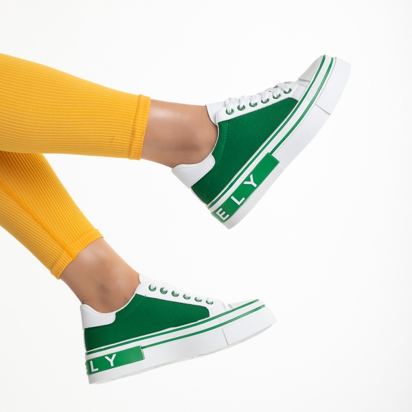 Γυναικεία αθλητικά παπούτσια λευκά  με πράσινο από οικολογικό δέρμα και ύφασμα Calandra, 6 - Kalapod.gr
