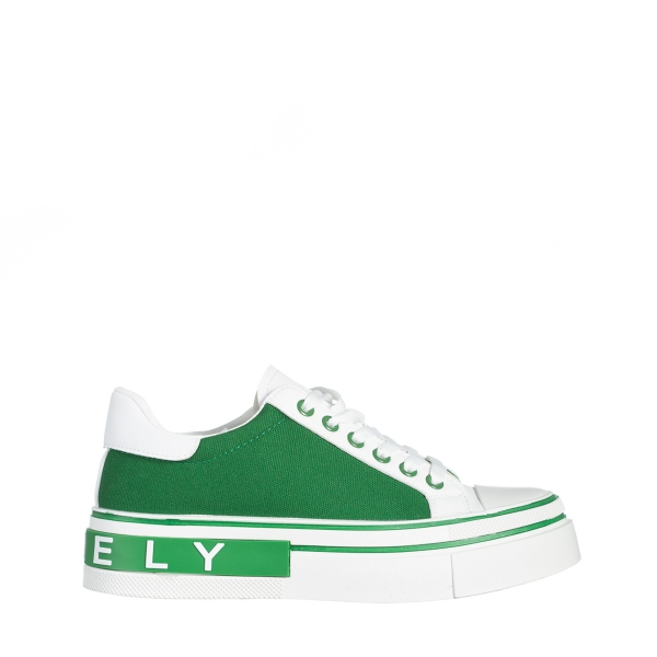 Γυναικεία αθλητικά παπούτσια λευκά  με πράσινο από οικολογικό δέρμα και ύφασμα Calandra, 2 - Kalapod.gr