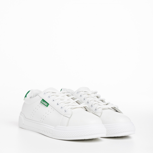 Γυναικεία αθλητικά παπούτσια λευκά με πράσινο από οικολογικό δέρμα  Ruba, 3 - Kalapod.gr