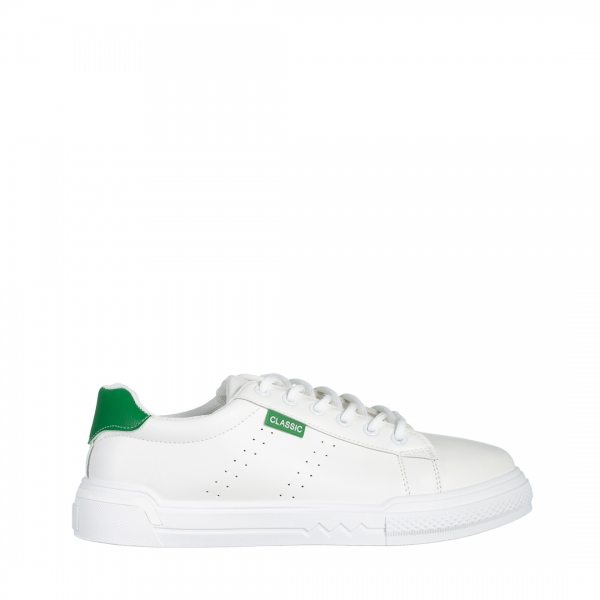 Γυναικεία αθλητικά παπούτσια λευκά με πράσινο από οικολογικό δέρμα  Ruba, 2 - Kalapod.gr