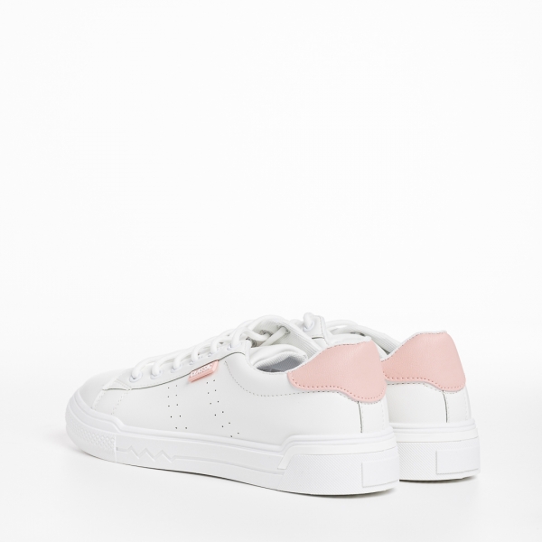 Γυναικεία αθλητικά παπούτσια λευκά με ροζ από οικολογικό δέρμα  Ruba, 4 - Kalapod.gr