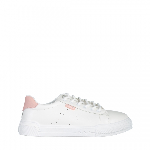 Γυναικεία αθλητικά παπούτσια λευκά με ροζ από οικολογικό δέρμα  Ruba, 2 - Kalapod.gr