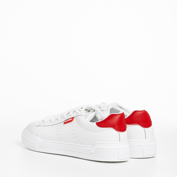 Γυναικεία αθλητικά παπούτσια λευκά με κόκκινο από οικολογικό δέρμα  Ruba, 4 - Kalapod.gr