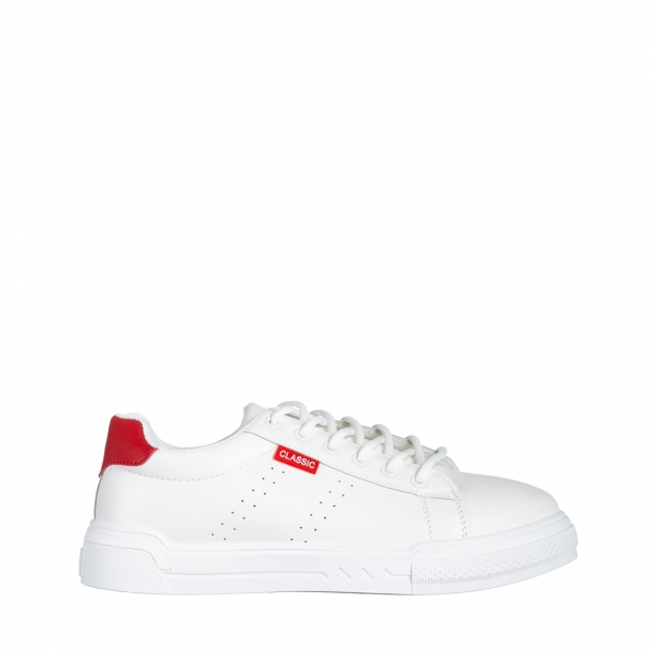 Γυναικεία αθλητικά παπούτσια λευκά με κόκκινο από οικολογικό δέρμα  Ruba, 2 - Kalapod.gr