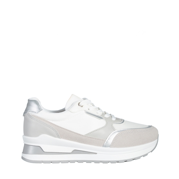 Γυναικεία αθλητικά παπούτσια γκρί με λευκό από οικολογικό δέρμα και ύφασμα Ryver, 2 - Kalapod.gr