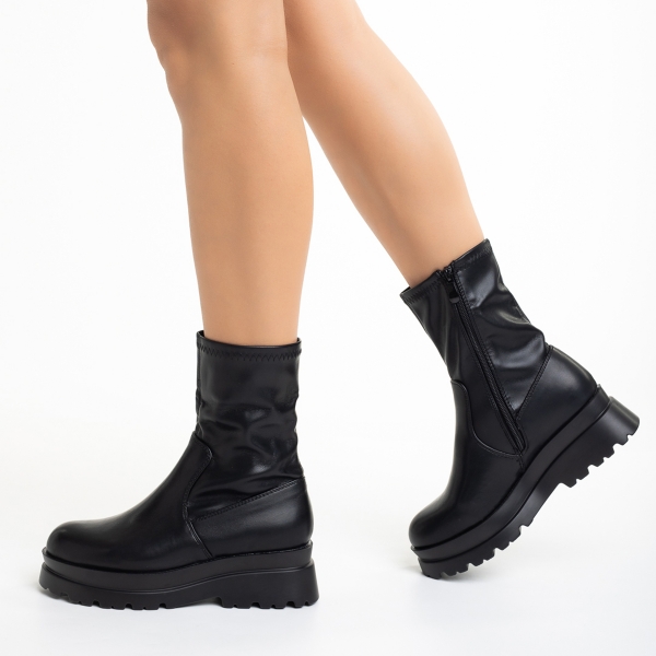 Γυναικείες μπότες μαύρες από οικολογικό δέρμα Ellery, 3 - Kalapod.gr