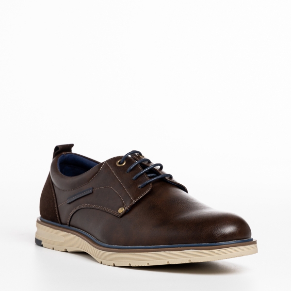 Ανδρικά παπούτσια καφέ σκούρο από οικολογικό δέρμα Denzel, 3 - Kalapod.gr