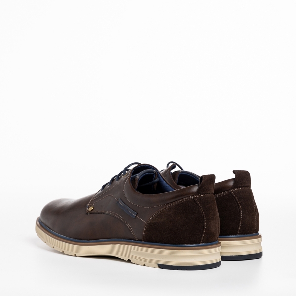 Ανδρικά παπούτσια καφέ σκούρο από οικολογικό δέρμα Denzel, 4 - Kalapod.gr