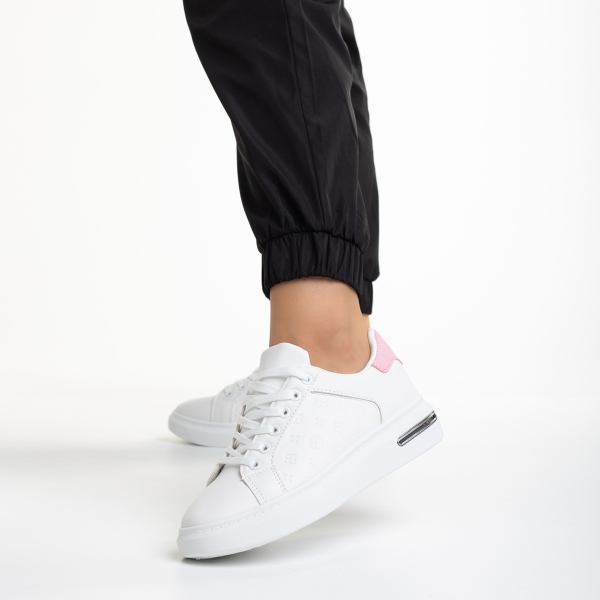 Γυναικεία αθλητικά παπούτσια  λευκά με ροζ από οικολογικό δέρμα Denesha, 4 - Kalapod.gr
