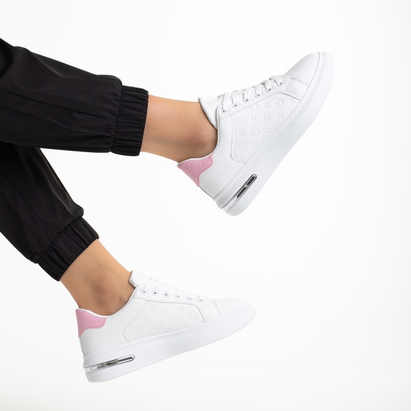 Γυναικεία αθλητικά παπούτσια  λευκά με ροζ από οικολογικό δέρμα Denesha, 6 - Kalapod.gr