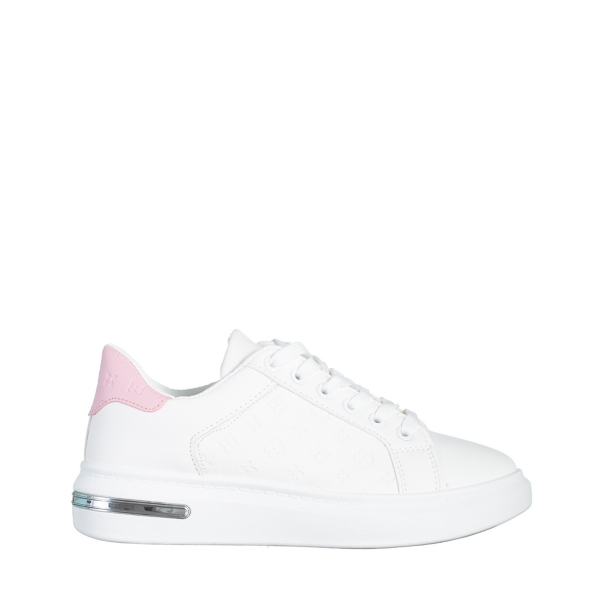 Γυναικεία αθλητικά παπούτσια  λευκά με ροζ από οικολογικό δέρμα Denesha, 2 - Kalapod.gr