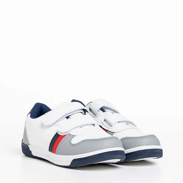 Παιδικά αθλητικά παπούτσια γκρί με λευκό από οικολογικό δέρμα Buddy - Kalapod.gr