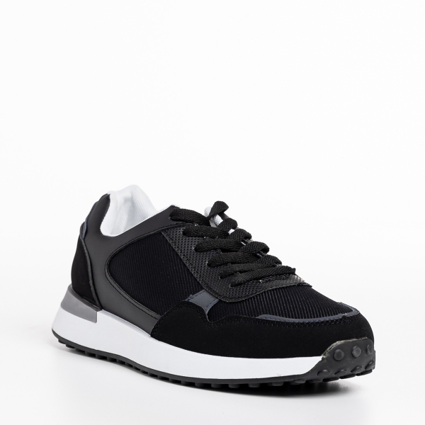Ανδρικά αθλητικά παπούτσια μαύρα από οικολογικό δέρμα και ύφασμα Logan - Kalapod.gr