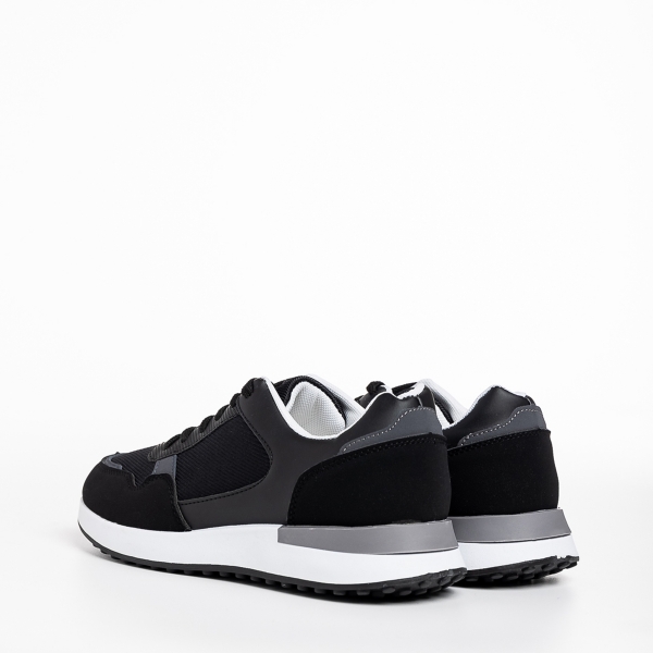 Ανδρικά αθλητικά παπούτσια μαύρα από οικολογικό δέρμα και ύφασμα Logan, 4 - Kalapod.gr
