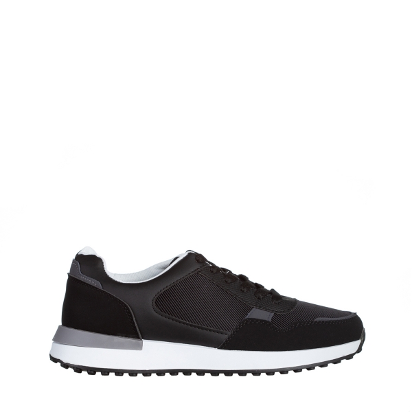Ανδρικά αθλητικά παπούτσια μαύρα από οικολογικό δέρμα και ύφασμα Logan, 2 - Kalapod.gr