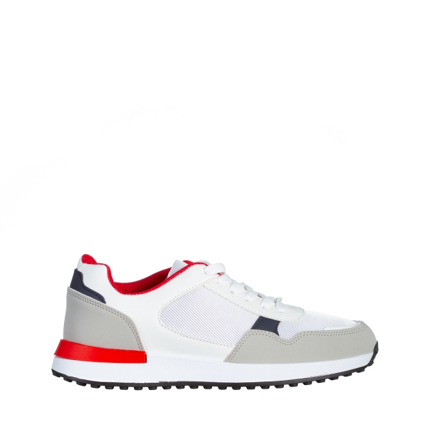 Ανδρικά αθλητικά παπούτσια λευκά από οικολογικό δέρμα και ύφασμα Logan, 2 - Kalapod.gr
