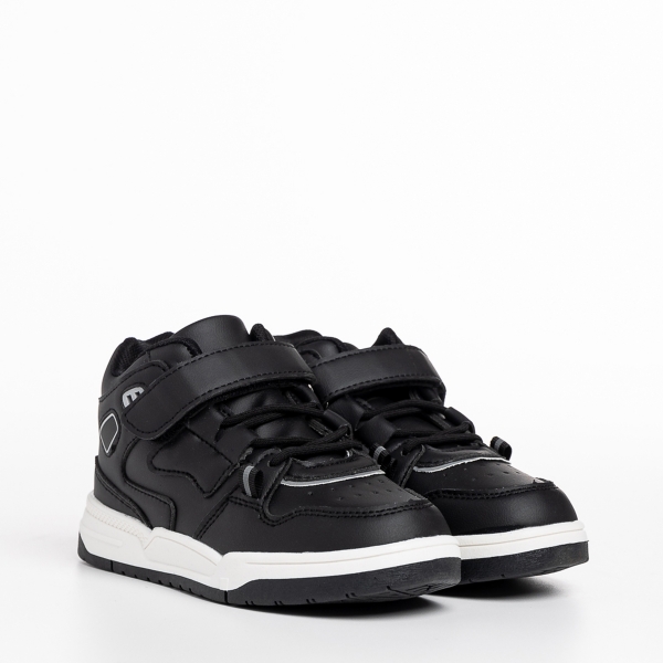 Παιδικά αθλητικά παπούτσια μαύρα από οικολογικό δέρμα Richey, 3 - Kalapod.gr