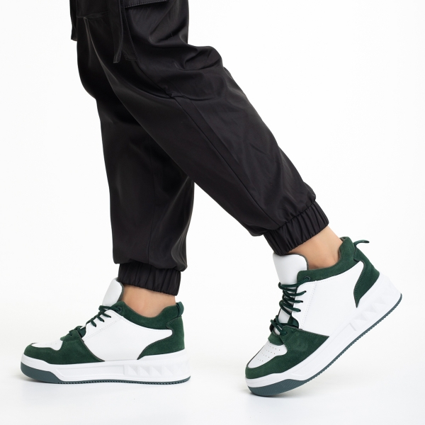 Γυναικεία αθλητικά παπούτσια  πράσινα με λευκό από οικολογικό δέρμα Mandy, 3 - Kalapod.gr