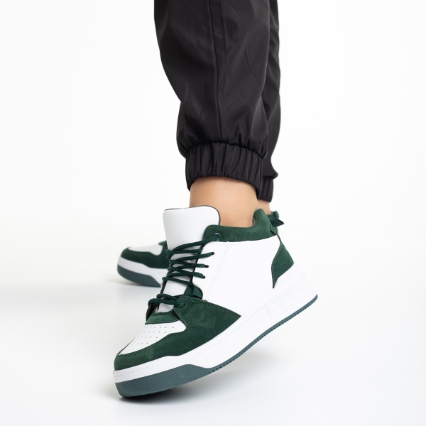 Γυναικεία αθλητικά παπούτσια  πράσινα με λευκό από οικολογικό δέρμα Mandy, 4 - Kalapod.gr