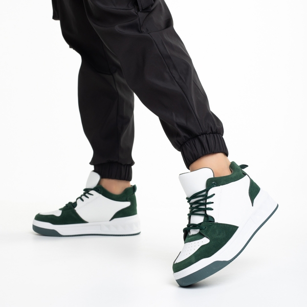 Γυναικεία αθλητικά παπούτσια  πράσινα με λευκό από οικολογικό δέρμα Mandy, 5 - Kalapod.gr