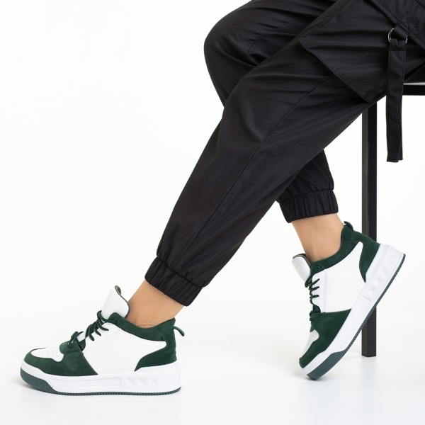 Γυναικεία αθλητικά παπούτσια  πράσινα με λευκό από οικολογικό δέρμα Mandy - Kalapod.gr