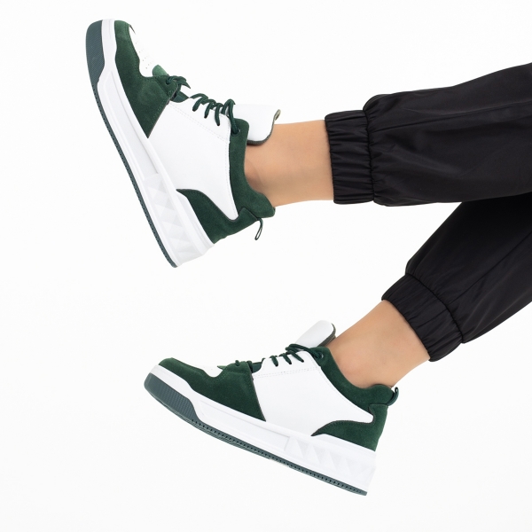 Γυναικεία αθλητικά παπούτσια  πράσινα με λευκό από οικολογικό δέρμα Mandy, 6 - Kalapod.gr