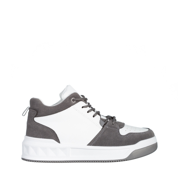 Γυναικεία αθλητικά παπούτσια  γκρί με λευκό από οικολογικό δέρμα Mandy, 2 - Kalapod.gr