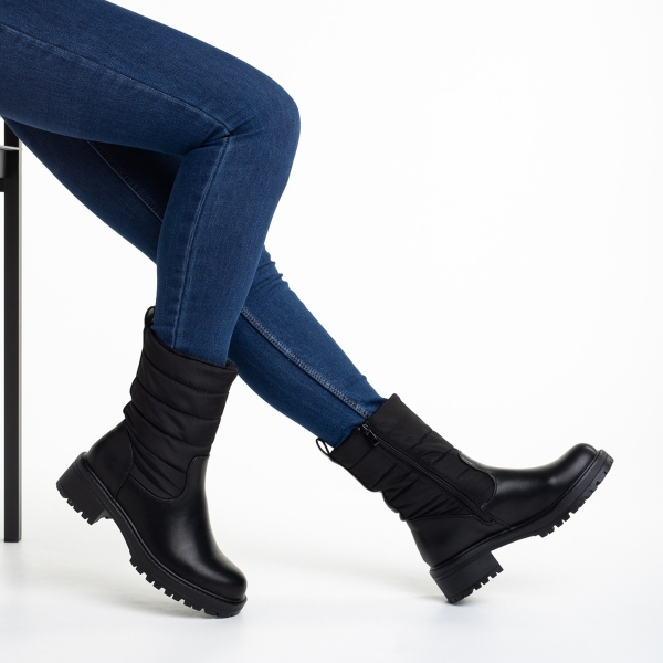 Γυναικείες μπότες μαύρες από οικολογικό δέρμα και ύφασμα  Micaela, 5 - Kalapod.gr