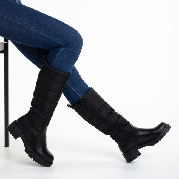 Γυναικείες μπότες μαύρες από οικολογικό δέρμα και ύφασμα  Kelya - Kalapod.gr