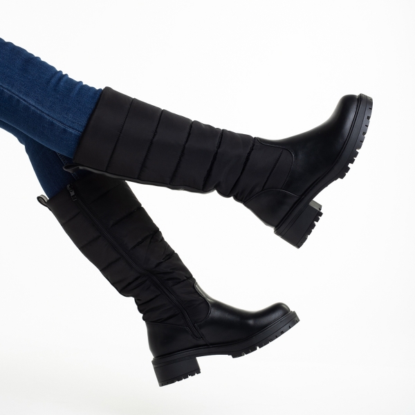 Γυναικείες μπότες μαύρες από οικολογικό δέρμα και ύφασμα  Kelya, 6 - Kalapod.gr