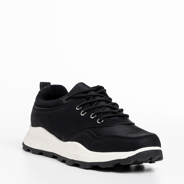 Ανδρικά αθλητικά παπούτσια μαύρα από οικολογικό δέρμα και ύφασμα Robson - Kalapod.gr