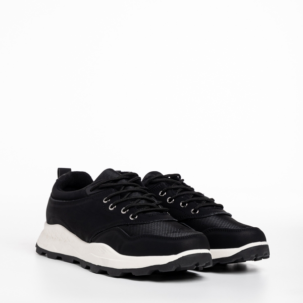 Ανδρικά αθλητικά παπούτσια μαύρα από οικολογικό δέρμα και ύφασμα Robson, 3 - Kalapod.gr