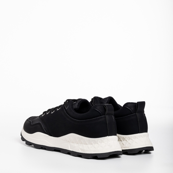 Ανδρικά αθλητικά παπούτσια μαύρα από οικολογικό δέρμα και ύφασμα Robson, 4 - Kalapod.gr