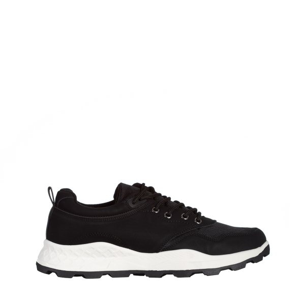 Ανδρικά αθλητικά παπούτσια μαύρα από οικολογικό δέρμα και ύφασμα Robson, 2 - Kalapod.gr