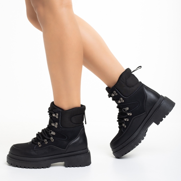 Γυναικεία μπότακια  μαύρα από ύφασμα  Marlena, 3 - Kalapod.gr