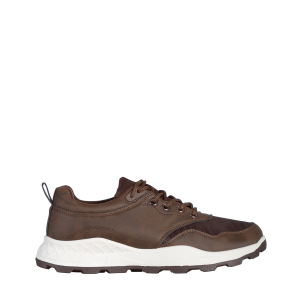 Ανδρικά αθλητικά παπούτσια καφέ από οικολογικό δέρμα και ύφασμα Ramal, 2 - Kalapod.gr