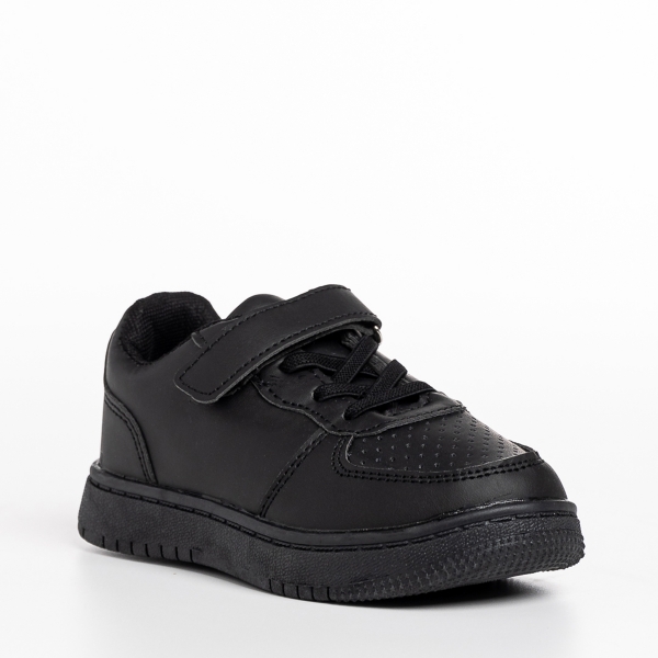 Παιδικά αθλητικά παπούτσια μαύρα από οικολογικό δέρμα Ponty, 3 - Kalapod.gr