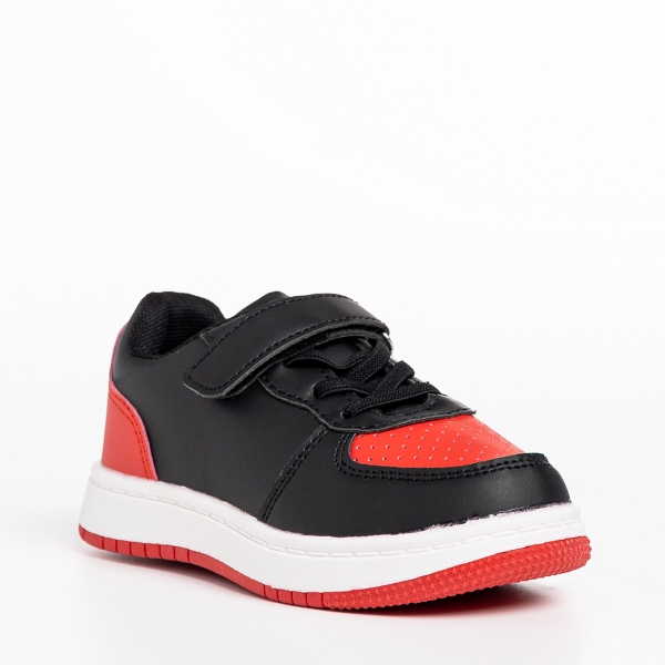 Παιδικά αθλητικά παπούτσια κόκκινα  με μαύρο από οικολογικό δέρμα Ponty - Kalapod.gr
