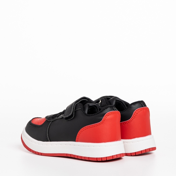Παιδικά αθλητικά παπούτσια κόκκινα  με μαύρο από οικολογικό δέρμα Ponty, 4 - Kalapod.gr